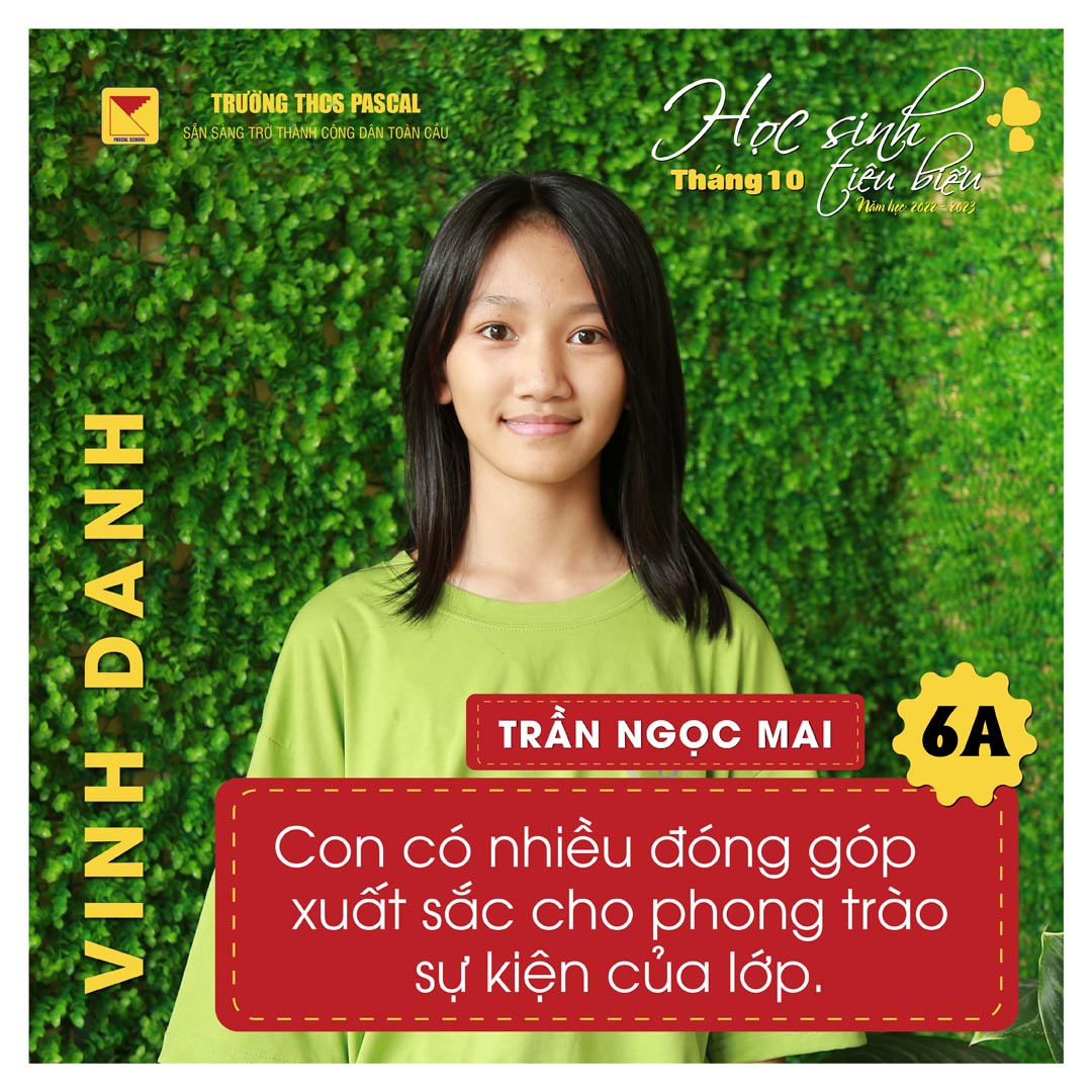 📸 HỌC SINH TIÊU BIỂU THÁNG 10 NĂM 2022 Trường THCS Pascal