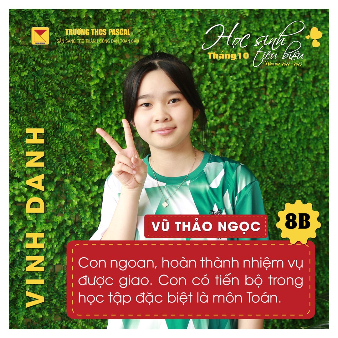 📸 HỌC SINH TIÊU BIỂU THÁNG 10 NĂM 2022 Trường THCS Pascal