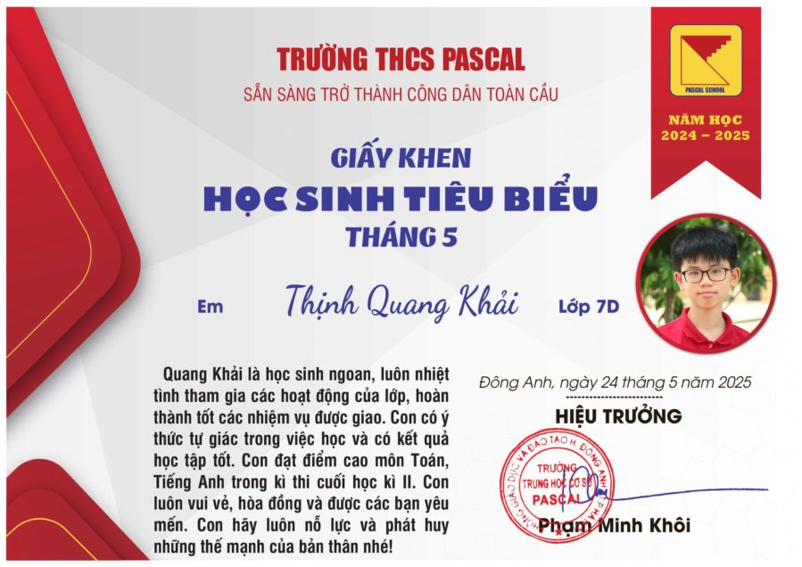 🏅 HỌC SINH TIÊU BIỂU THÁNG 5. NĂM HỌC 2024 – 2025🏅