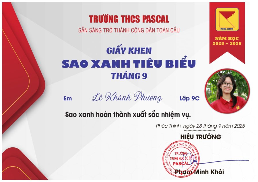 HỌC SINH TIÊU BIỂU THÁNG 9. NĂM HỌC 2025 – 2026