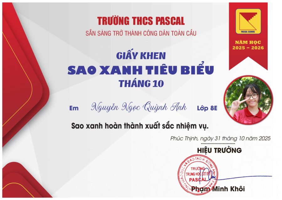 🏅HỌC SINH TIÊU BIỂU THÁNG 10. NĂM HỌC 2025 – 2026🏅